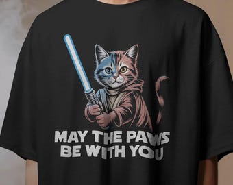 Funny Cat Jedi T-Shirt: May The Paws Be With You - Comfort Colors Unisex Tee