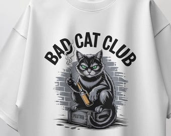 Bad Cat Club T-Shirt: Comfort Colors Oversized Graphic Tee