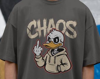 CHAOS Duck Graphic Tee: Edgy Streetwear Cartoon T-Shirt