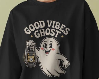Good Vibes Ghost Shirt: Comfort Colors Retro Halloween Tee