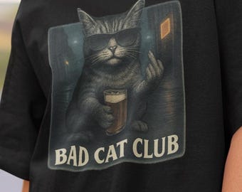 Bad Cat Club Oversized Graphic Tee: Vintage Style Unisex T-Shirt