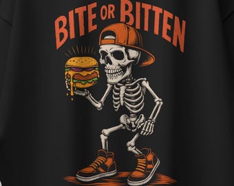 Vintage Halloween Skeleton T-Shirt: Retro Burger Graphic, Comfort Colors Cotton