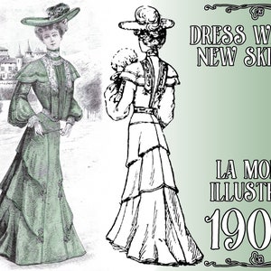 PDF Pattern - Dress with new skirt - La Mode Illustree 1903 - Edwardian fashion