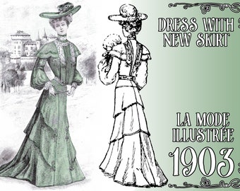 PDF Schnittmuster - Kleid mit neuem Rock - La Mode Illustree 1903 - Edwardian fashion