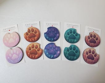Paw Print and Crystals Car Coasters - Neoprene Set of 2 Coasters