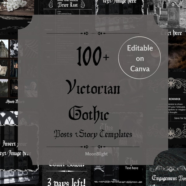 Victorian Gothic Instagram Vorlagen: Social Media Kit (Canva Editierbar)