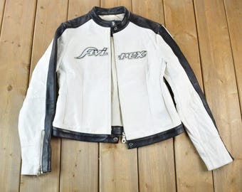 Vintage 1990s Womens Avirex Cafe Racer Leather Biker Jacket Made In USA