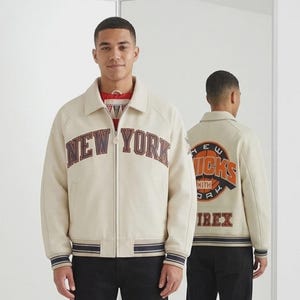 KITH x Avirex New York Knicks Leather Jacket | Handmade NBA Varsity Bomber | Streetwear Coat image 1