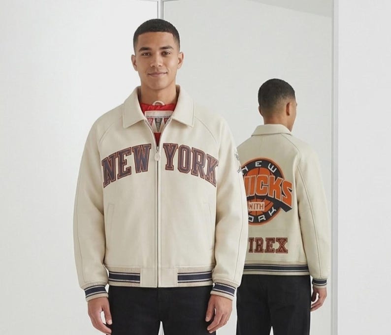 KITH x Avirex New York Knicks Leather Jacket | Handmade NBA Varsity Bomber | Streetwear Coat image 1