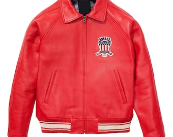 Men’s Real Cowhide Bomber Jacket – Vintage USA Patch Leather Varsity Gift for Him