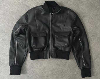 Black Leather Bomber Genuine Roman Cowhide Jacket For Men And Women Handmade In London