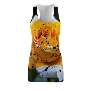Yellow Rose Racerback Dress: Bold Floral Print Summer Outfit