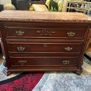 Antique Eastlake Marble Top 3 Drawer Dresser, 19th Century