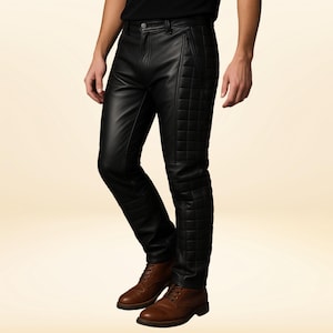Sleek Black Leather Slim Fit Pants for Men with Rear Zipper | Fitted Black Leather Pants with Back Zipper for Men