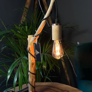 Ash Wood Lamp | Handmade Sculptural Light | Steel Base Table Lamp | Minimalist Rustic Design