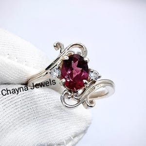 Natürlicher rosa Rhodolith Granat CZ Ring, 925 Sterlingsilber, Juni Geburtsstein, Schöner handgemachter Ring, stilvoller Edelsteinring, Verlobungsring