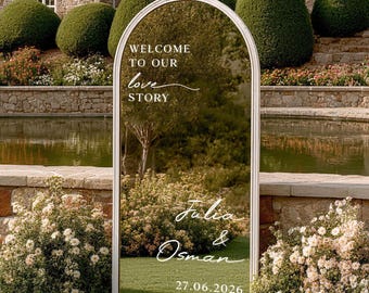 Autocollants en vinyle personnalisés pour miroir de mariage, vinyle avec nom personnalisé, autocollant en vinyle pour panneau de bienvenue personnalisé