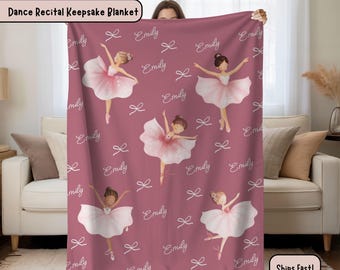Personalized Ballerina Blanket, Dance Recital Gift for Girls, Custom Name Dance Blanket, Gift for Dancer, Ballet Gift for Daughter