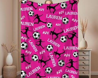 Personalized Soccer Blanket, Custom name baby blanket, Soccer gifts for girl, Birthday or Christmas gift for soccer player, Senior Team Gift