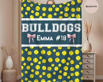 Personalized Softball Blanket, Custom name baby blanket, Softball gifts for girls, Birthday or Christmas gift for softball player, team gift