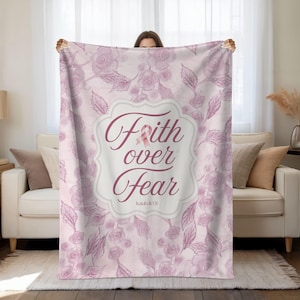 Cancer Throw Blanket Faith Over Fear, Healing Blanket for Chemotherapy Patient, Breast Cancer Gifts, Chemo Gift, Bible Verse Blanket
