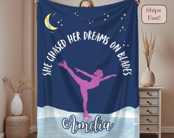 Personalized Figure Skating Throw Blanket, Skating Gifts for Girls, Custom Ice Skating Team Blanket, Gift for Ice Skater, Gift for Daughter