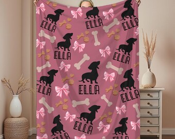 Custom Dachshund Dog Blanket, Personalized Weiner Dog Pet Blanket, New Puppy Gift, Pet Lover Gift, Dog Loss Gift, Name Blanket, Custom Gift