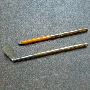 Vintage Mini Golf Club Pencil. Brass Metal & Wood. Scorecard Pencil.