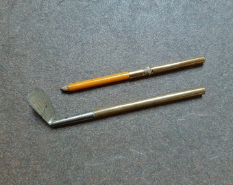 Vintage Mini Golf Club Pencil. Brass Metal & Wood. Scorecard Pencil.