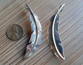 Long Vintage Feather Earrings. Sterling Silver. Post Push Backs.