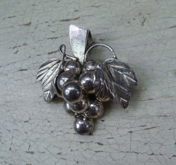 Grapes & Leaves Sterling Silver Brooch Pendant Pi… - image 3