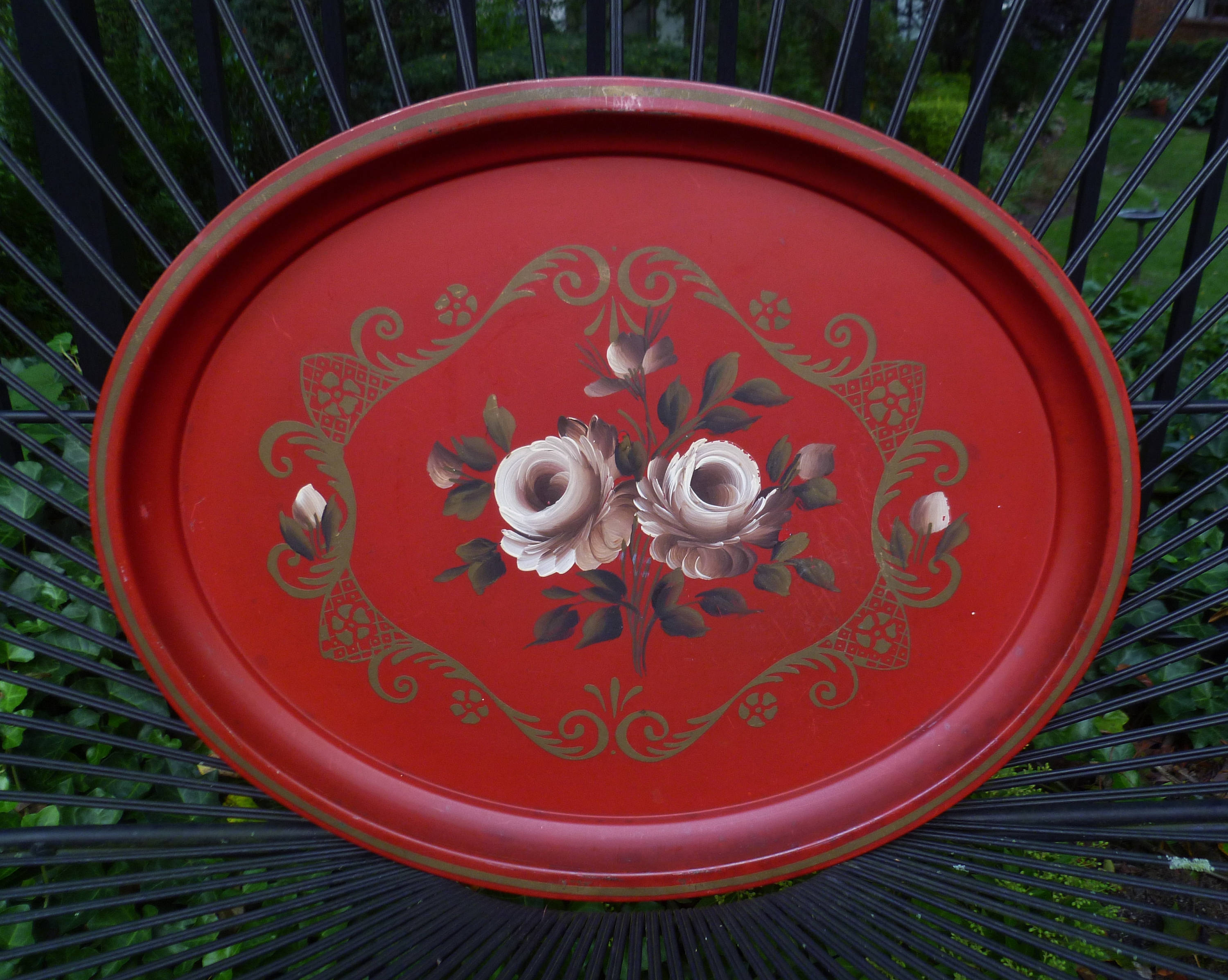 Tole Tray. Metal Oval Hand Painted Roses. Vintage 1950s | Etsy