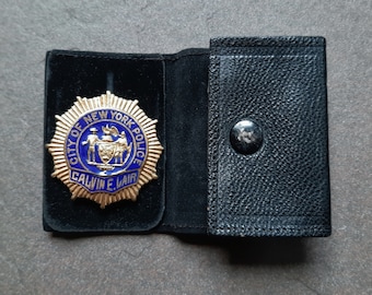 Vintage New York City Police Department Badge. Small NYPD Badge in Leather Case. Officer's Name.