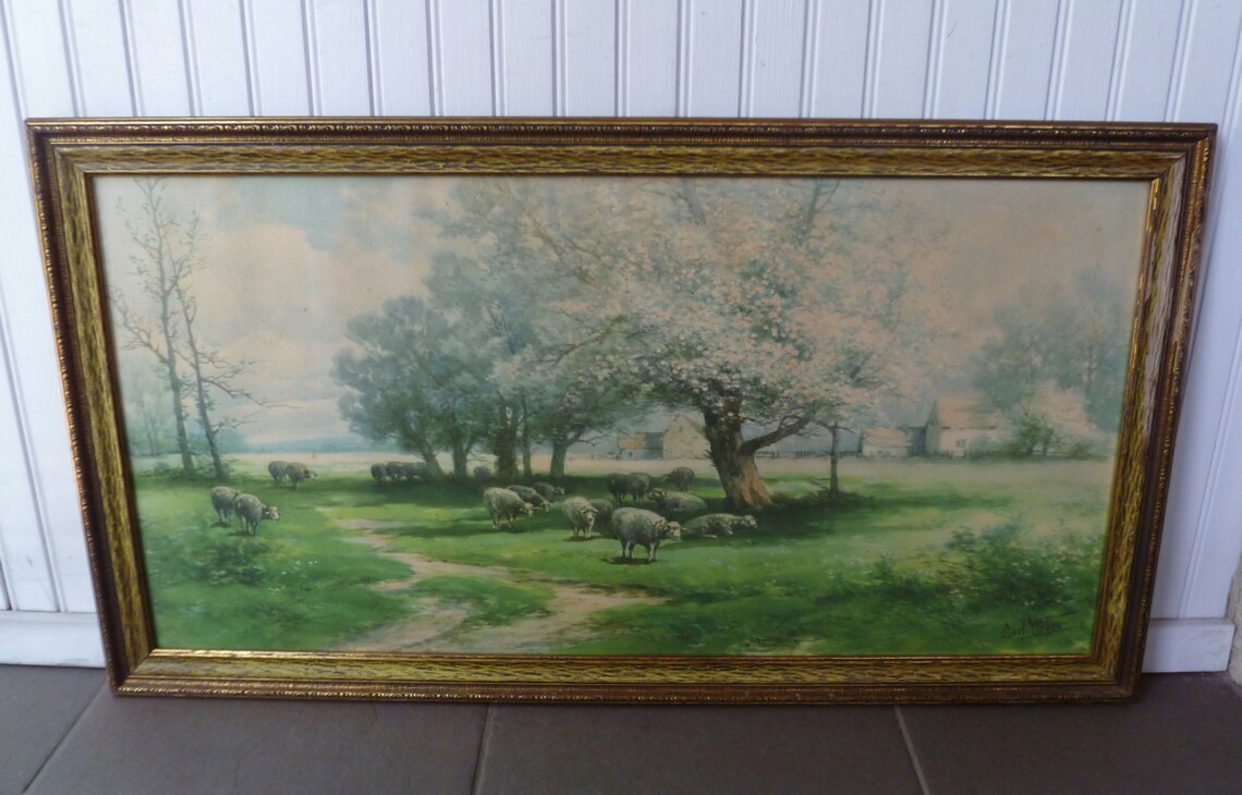 Farm Sheep Landscape Print Framed Large. Carl er. Vintage Etsy
