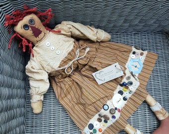 Vintage Primitive Rag Doll by Theresa LeFevre, From the Heart. Button Annie. Large Handmade Folk Art Raggedy Ann.