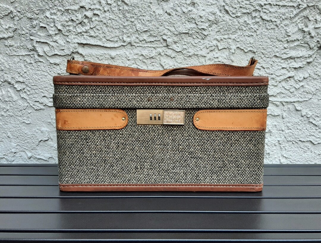 Vintage Hartmann Train Case. Tweed Fabric and Leather. Luggage, Travel