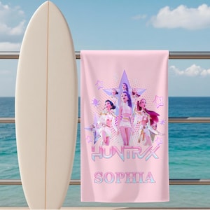 Personalized Kpop Beach Towel, Colorful Huntrix Girl Design,Custom Name Towel for Pool & Summer Vacation,Bright Gift for Kpop Fandom Kids