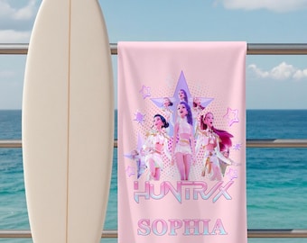 Personalized Kpop Beach Towel, Colorful Huntrix Girl Design,Custom Name Towel for Pool & Summer Vacation,Bright Gift for Kpop Fandom Kids