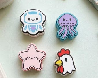 Cute Animal Fidget Clicker - Mechanical Switch Fidget Toy - 3D Printed Robot, Jellyfish, Star, and Chicken - Desk Toy, Sensory Tool