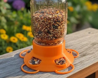 Mason Jar Bird Feeder Attachment - 3D Printed Outdoor Wild Bird Feeder - Eco-Friendly Garden Gift - Fits Standard Mouth Glass Jars