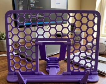Honeycomb Adjustable Tablet Stand - 3D Printed Holder for iPad, E-Reader, Book or Phone - Desk Accessory, Minimalist Home Office Decor