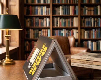 3D Printed Triangular Book Holder with Secret Storage Drawer | Modern Desktop Reading Stand | Home Library Organizer, Minimalist Book Rest