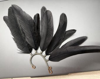 Handmade Feather Ear Cuff No Piercing Black Gothic Statement Ear Wing Ethical Feather Festival Jewelry