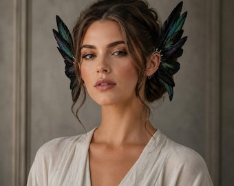 Manchette d'oreille plume noire sans piercing, tour d'oreille gothique, bijoux en plumes éthiques faits main, cadeau de déclaration de mariée bohème