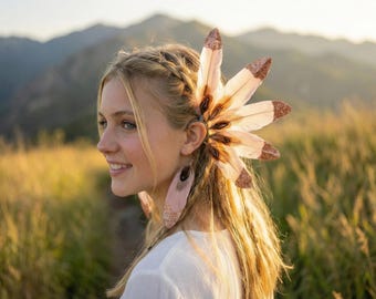 Long Feather Ear Cuff No Piercing, Handmade Boho Feather Earring, Ethical Feather Jewelry, Statement Festival Ear Wrap