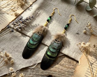 Handgemachte Grüne Feder Ohrringe, Boho Baumeln Schmuck, Gift-Ready.teacher Geschenk