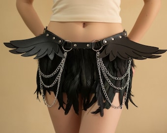 Cintura con catena di piume, vita punk regolabile, costume da festival rave