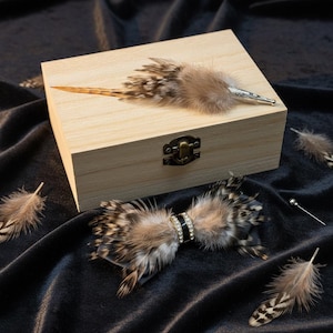 Handmade Feather Bow Tie & Lapel Pin Set, Groomsmen Gift Box