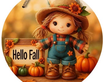 Autumn Pumpkin Wall Sign – Rustic Girl Harvest Plaque – Fall Seasonal Door Hanging–Farmhouse Thanksgiving Wall Art–Country Rustic Wall Decor