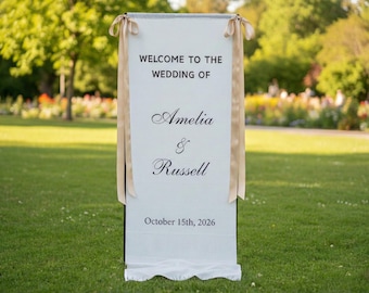 Linen Wedding Welcome Sign, Engagement Sign,  Personalized Fabric Wedding Banner | Signage, Rustic Wedding Decor, Made in Australia